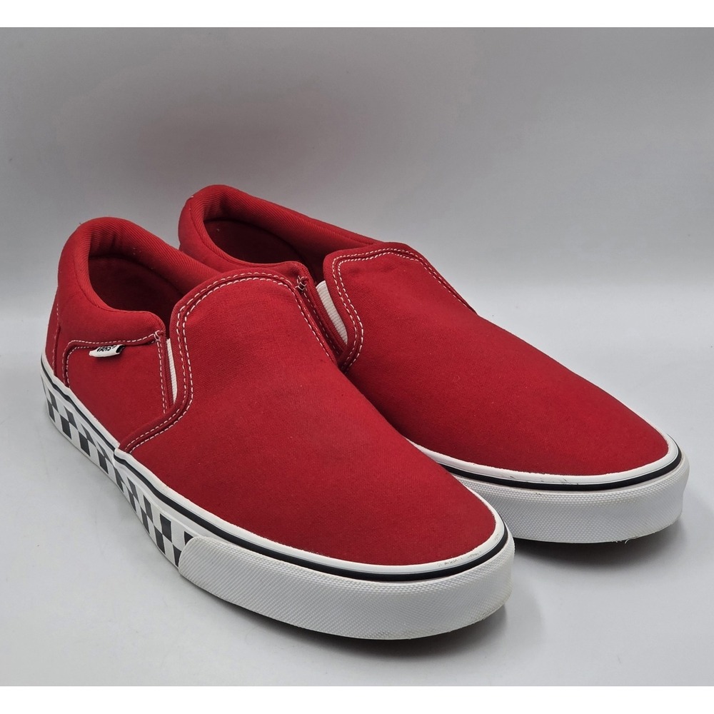 Vans Asher Checkerboard Racing Red Slip On Sneakers Men's 12